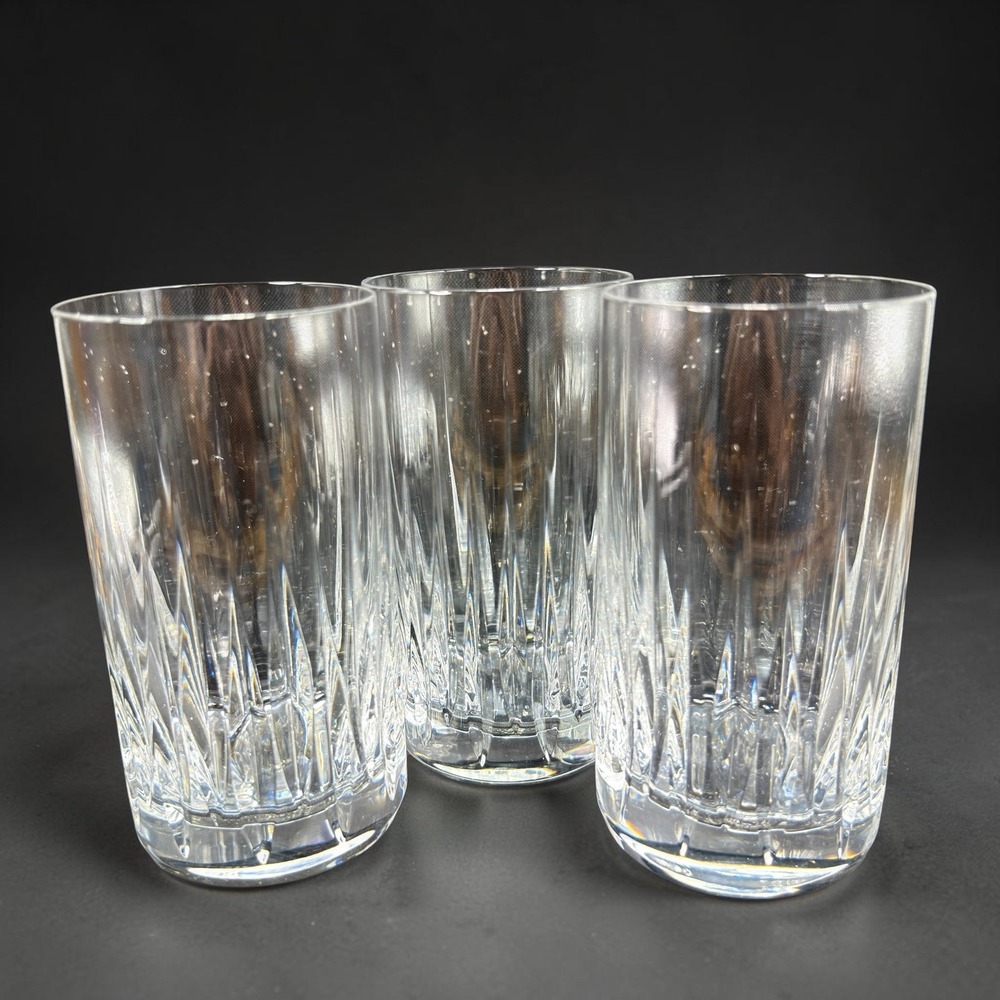 Rogaska Crystal Highball Glasses Set of 3 Vertical Wedge Cut 5.5 Inch Tumblers